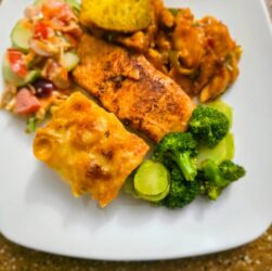 Christmas dinner meal idea on white plate