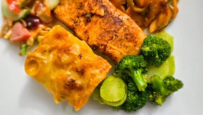 Christmas dinner meal idea on white plate